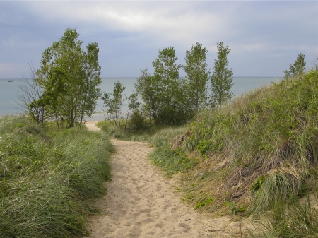 Sandy path to the beach along Lake Michigan